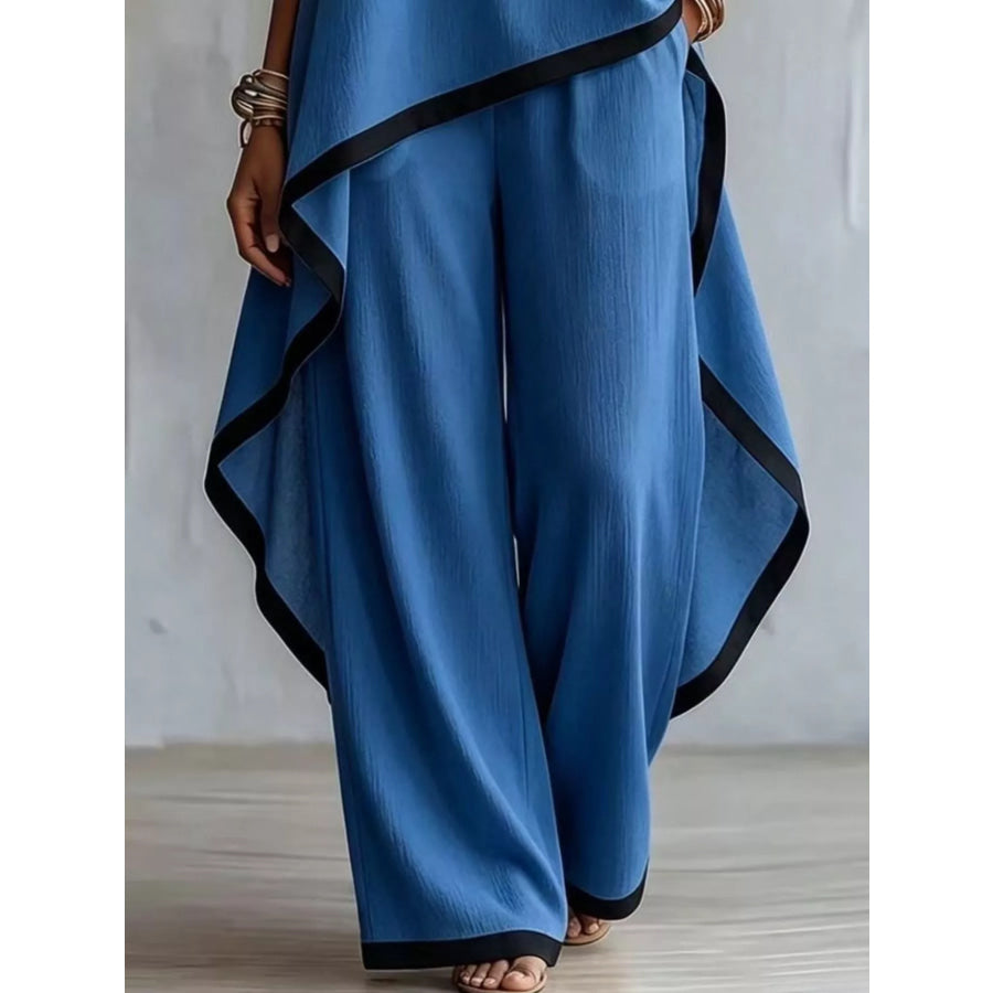 Full Size Contrast Trim High-Low Top and Pants Set Plus Apparel Accessories