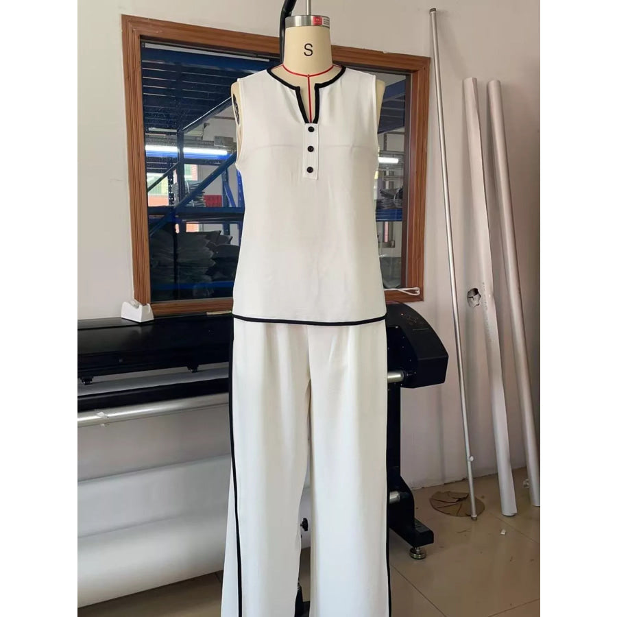 Full Size Contrast Trim Sleeveless Top and Pants Set Plus Size Apparel and Accessories