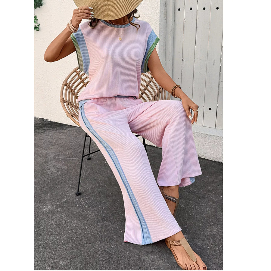 Full Size Contrast Trim Top and Pants Set Plus Apparel Accessories