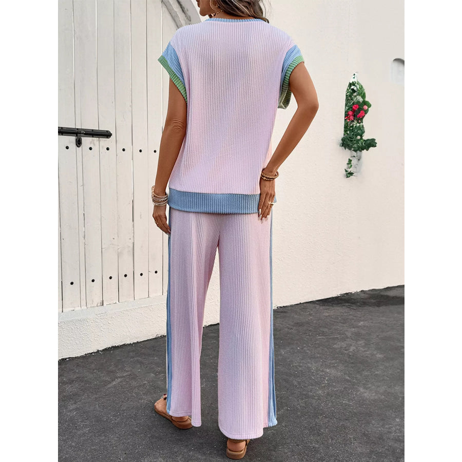 Full Size Contrast Trim Top and Pants Set Plus Apparel Accessories