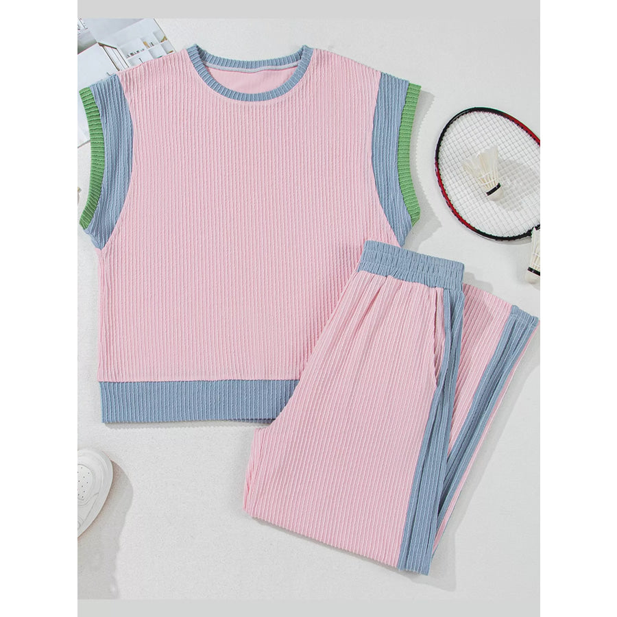Full Size Contrast Trim Top and Pants Set Plus Apparel Accessories