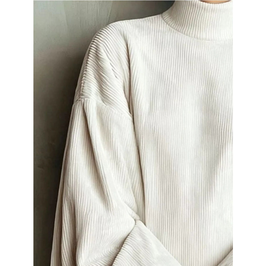 Full Size Corduroy Mock Neck Lantern Sleeve Mini Dress Plus Apparel and Accessories