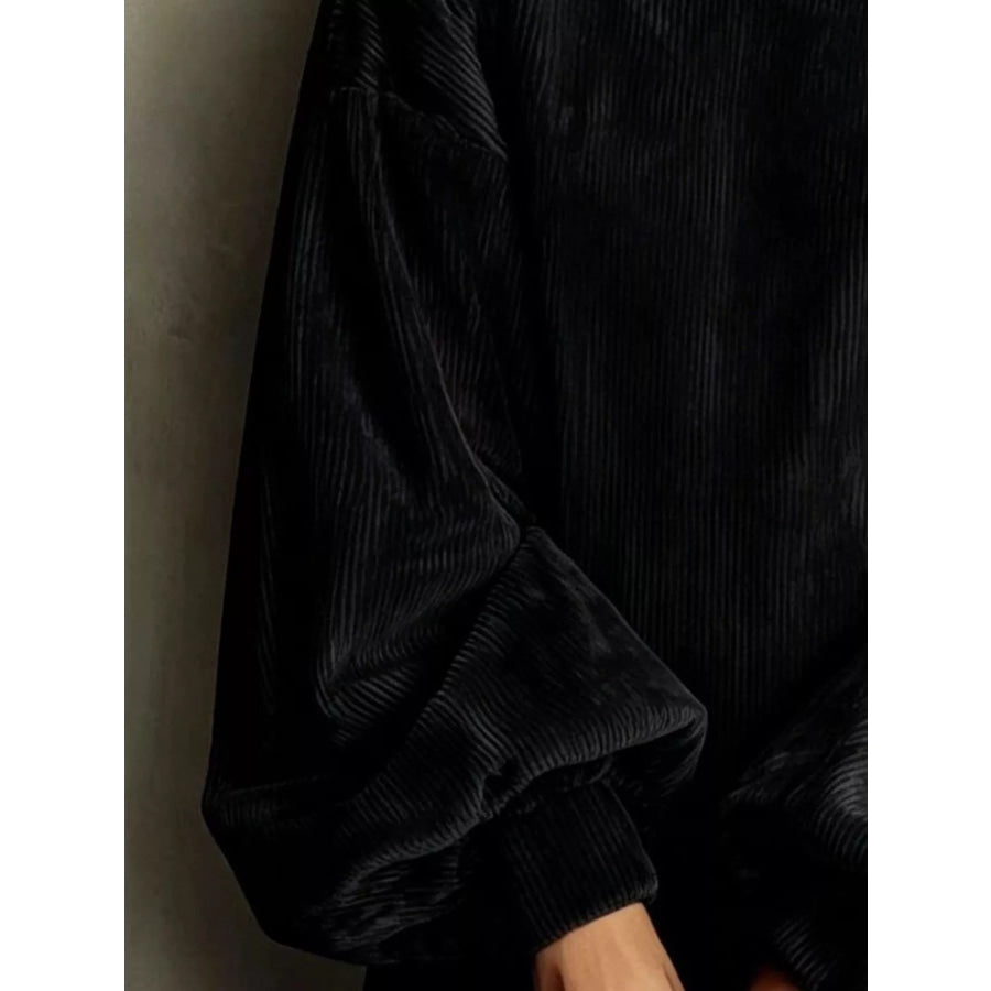 Full Size Corduroy Mock Neck Lantern Sleeve Mini Dress Plus Apparel and Accessories