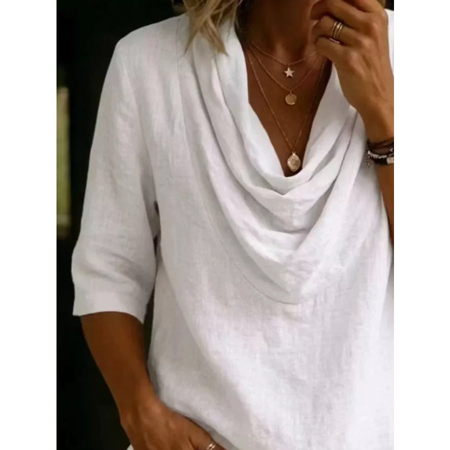 Full Size Cowl Neck 3/4 Sleeve Top Plus White / XS Apparel and Accessories
