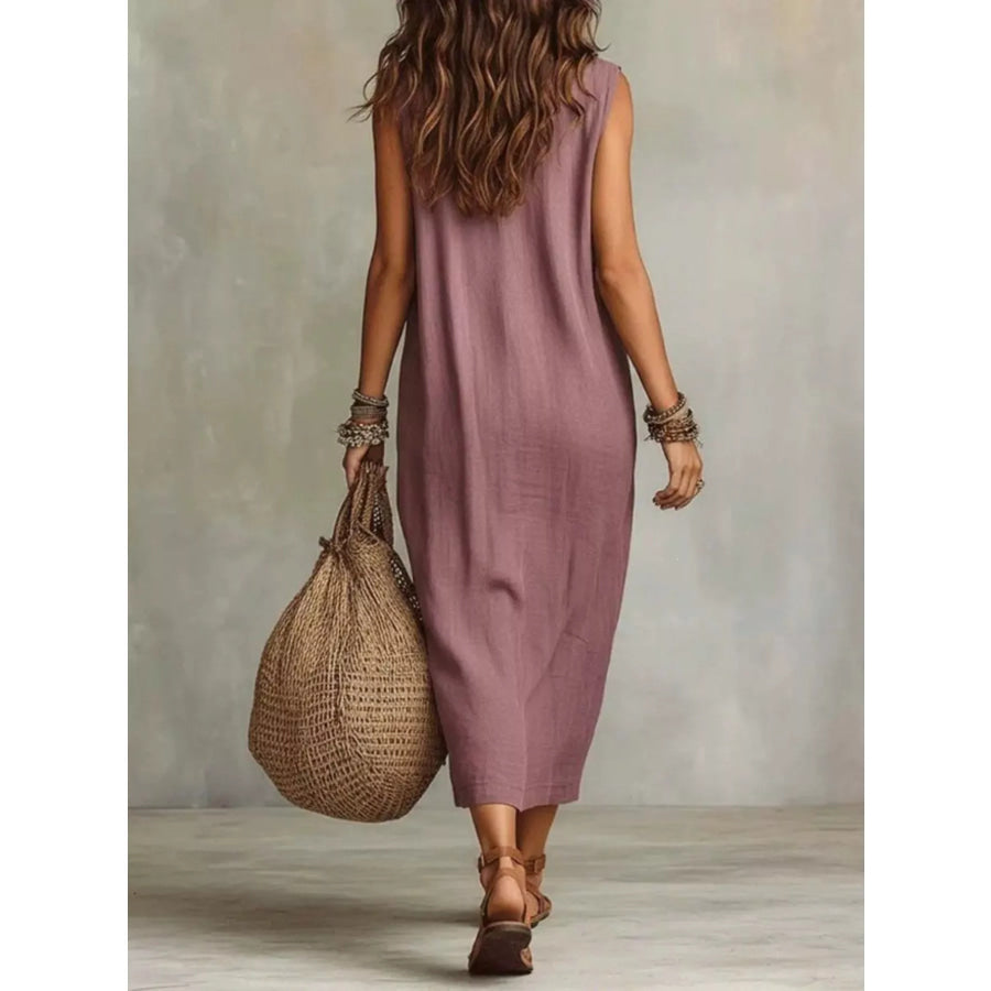 Full Size Cowl Neck Sleeveless Midi Dress Plus Size Apparel and Accessories