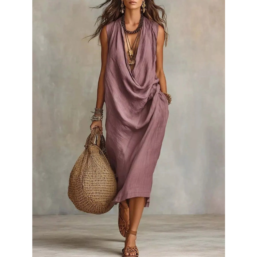 Full Size Cowl Neck Sleeveless Midi Dress Plus Size Purple / S Apparel and Accessories