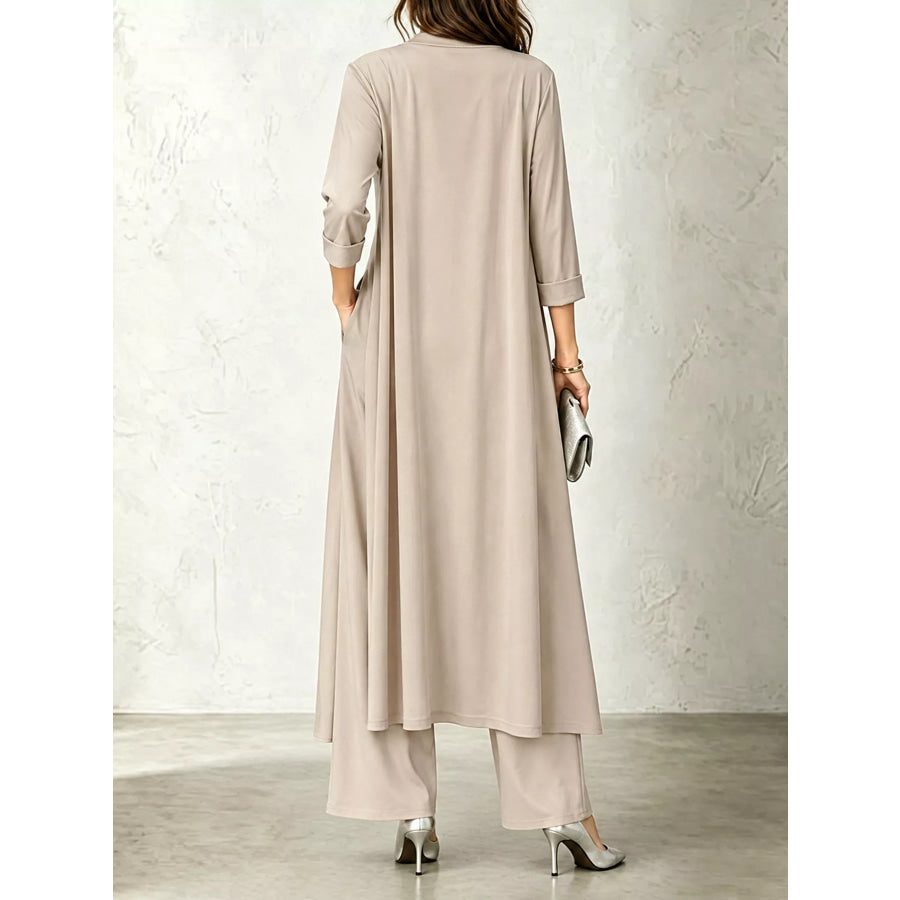 Full Size Cowl Neck Top & Cardigan and Pants Set Plus Apparel Accessories