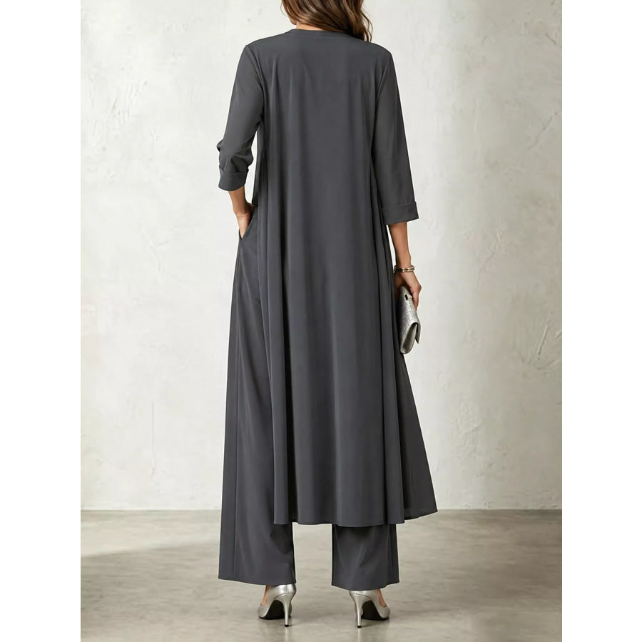 Full Size Cowl Neck Top & Cardigan and Pants Set Plus Apparel Accessories