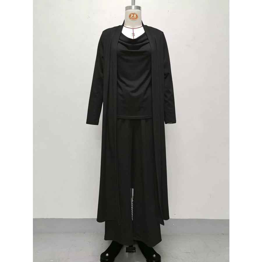 Full Size Cowl Neck Top & Cardigan and Pants Set Plus Apparel Accessories