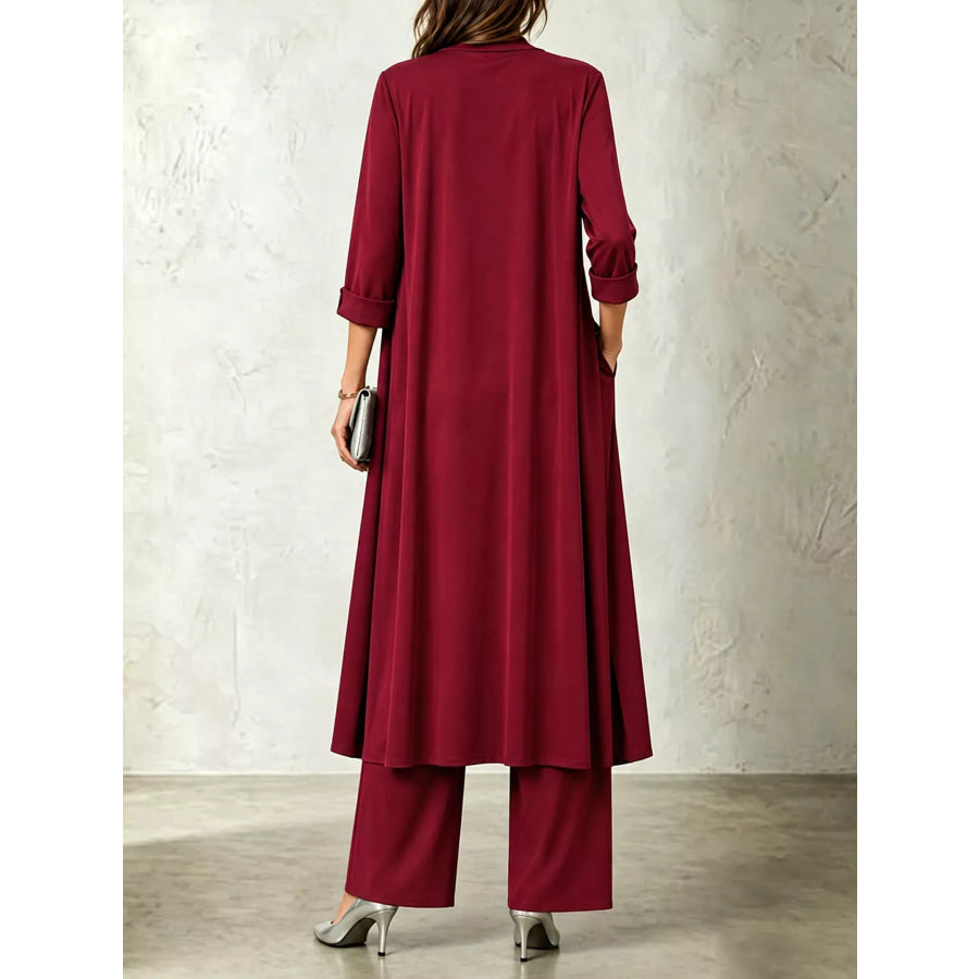 Full Size Cowl Neck Top & Cardigan and Pants Set Plus Apparel Accessories