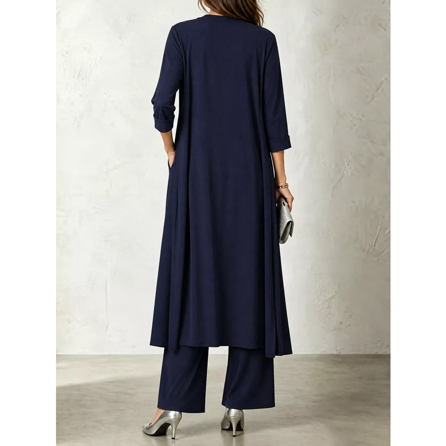 Full Size Cowl Neck Top & Cardigan and Pants Set Plus Apparel Accessories