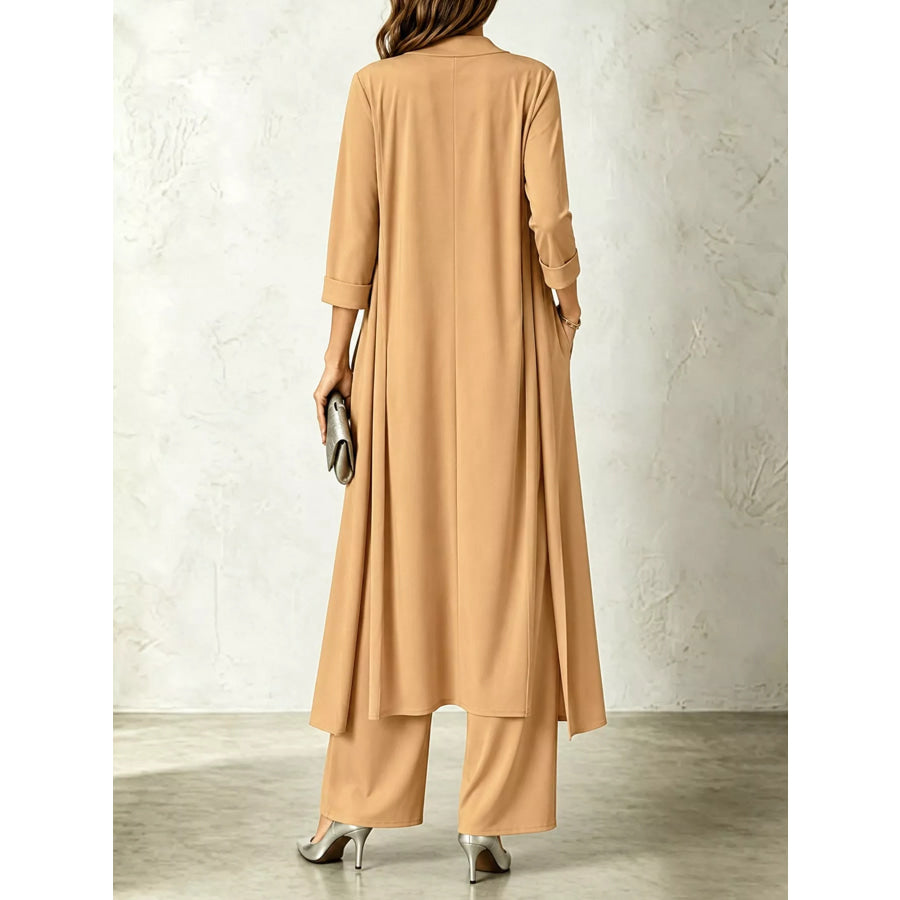 Full Size Cowl Neck Top & Cardigan and Pants Set Plus Apparel Accessories