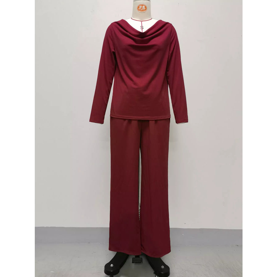 Full Size Cowl Neck Top & Cardigan and Pants Set Plus Apparel Accessories