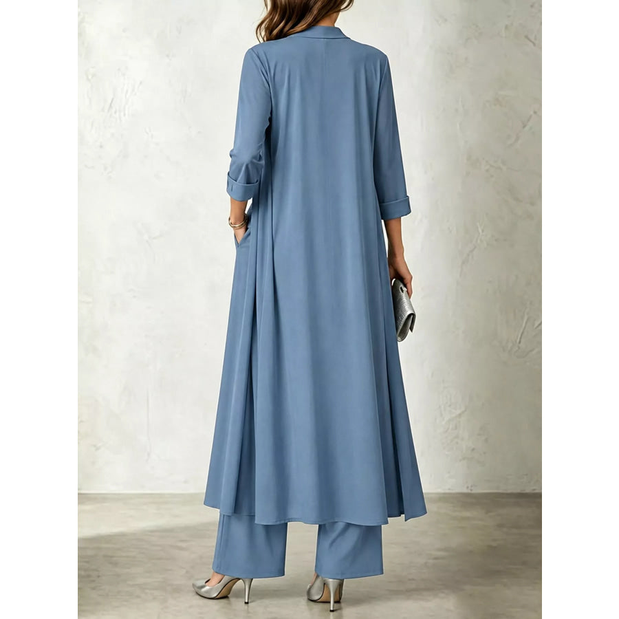 Full Size Cowl Neck Top & Cardigan and Pants Set Plus Apparel Accessories