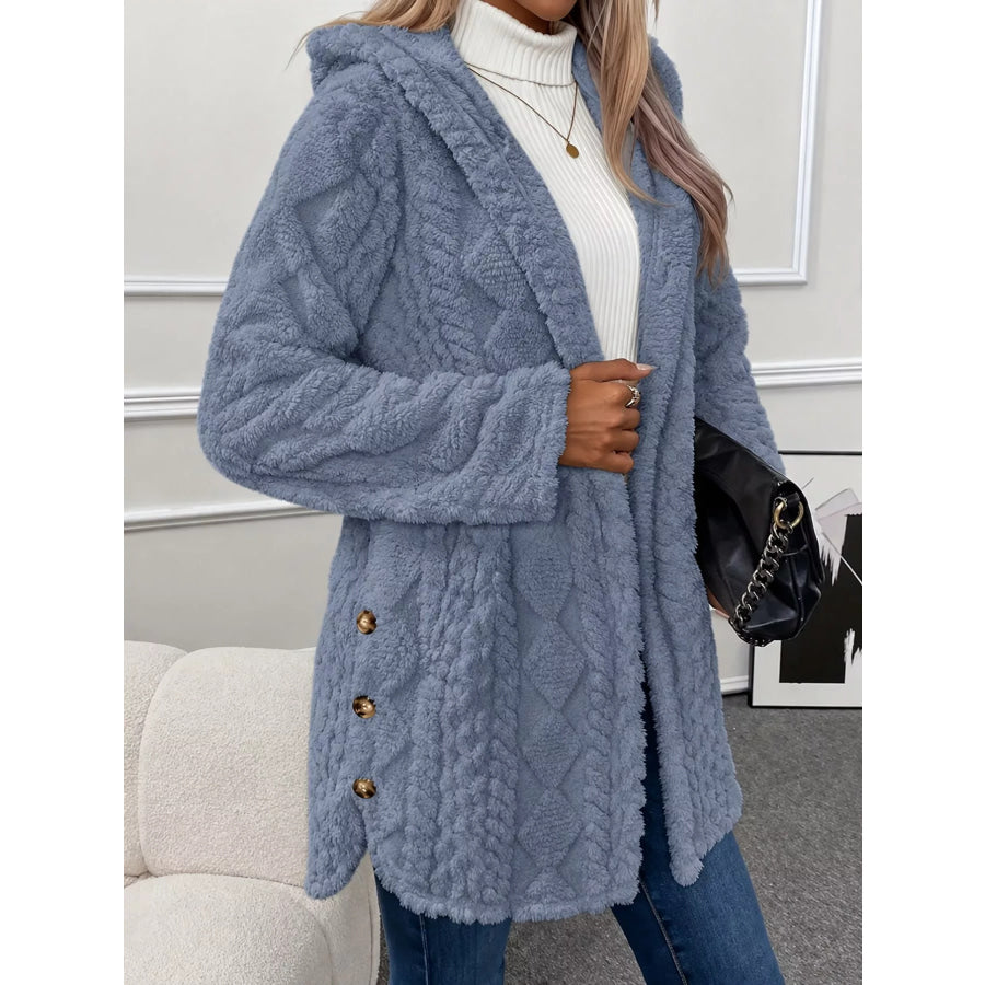 Full Size Cozy Cable-Knit Faux Fur Hooded Outerwear Plus Apparel and Accessories