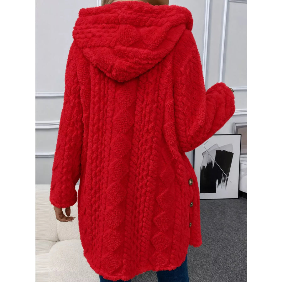 Full Size Cozy Cable-Knit Faux Fur Hooded Outerwear Plus Apparel and Accessories