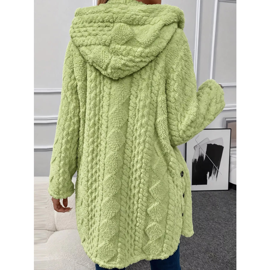 Full Size Cozy Cable-Knit Faux Fur Hooded Outerwear Plus Apparel and Accessories