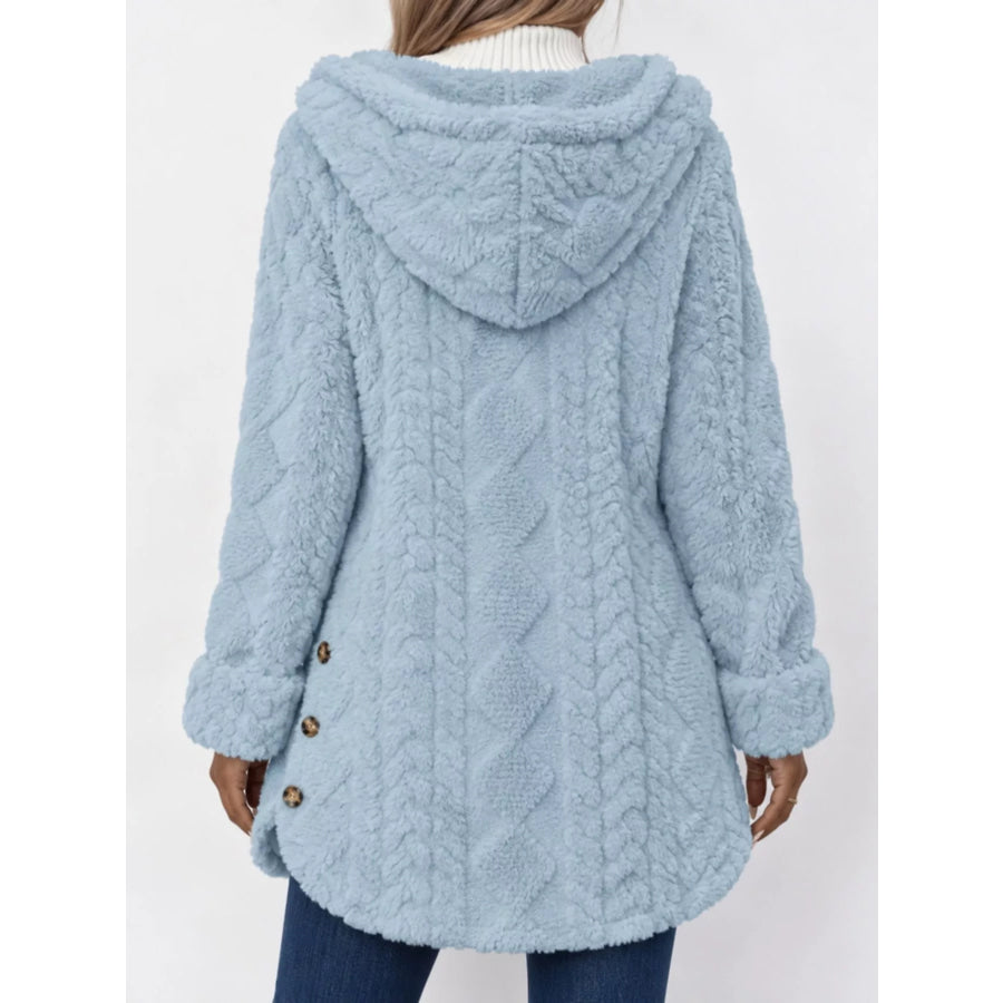 Full Size Cozy Cable-Knit Faux Fur Hooded Outerwear Plus Apparel and Accessories