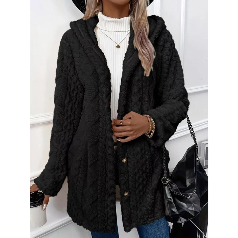 Full Size Cozy Cable-Knit Faux Fur Hooded Outerwear Plus Apparel and Accessories