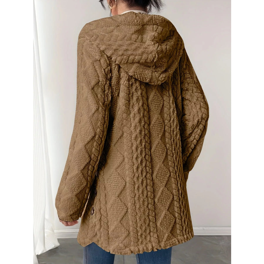 Full Size Cozy Cable-Knit Faux Fur Hooded Outerwear Plus Apparel and Accessories
