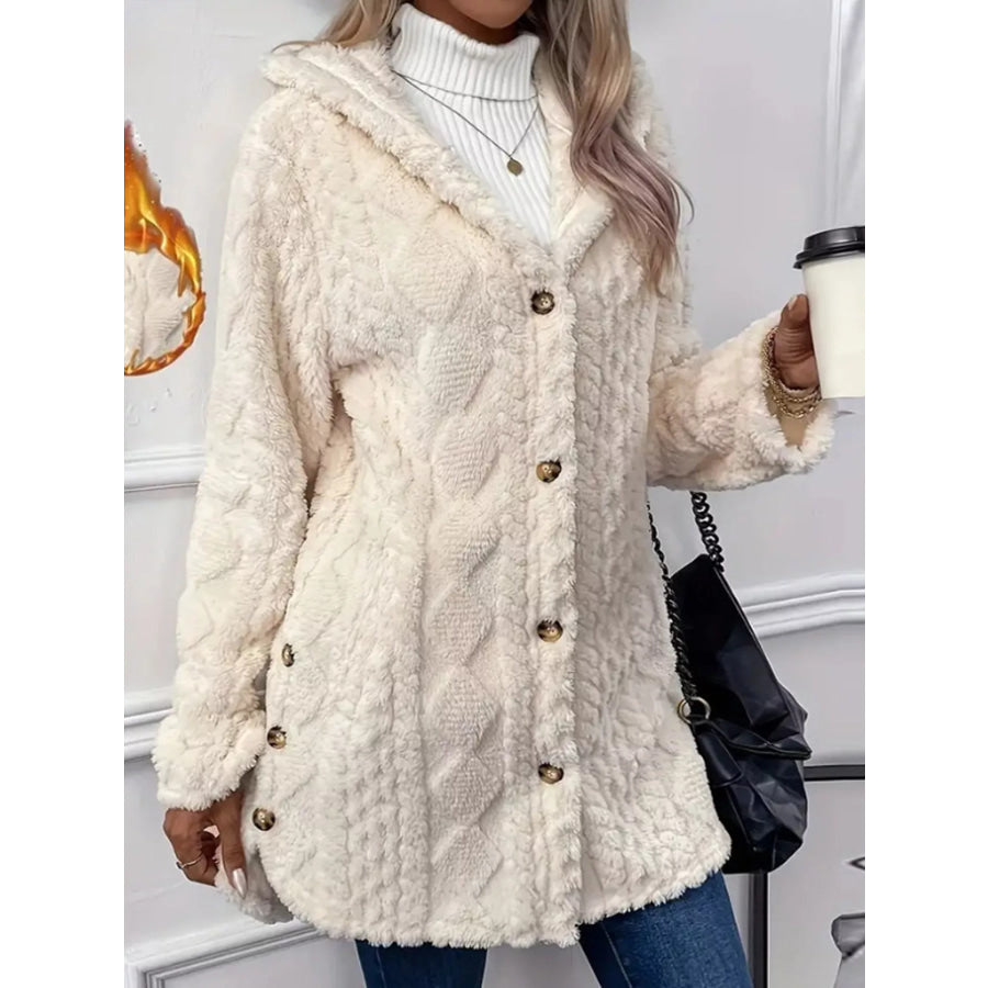 Full Size Cozy Cable-Knit Faux Fur Hooded Outerwear Plus Apparel and Accessories