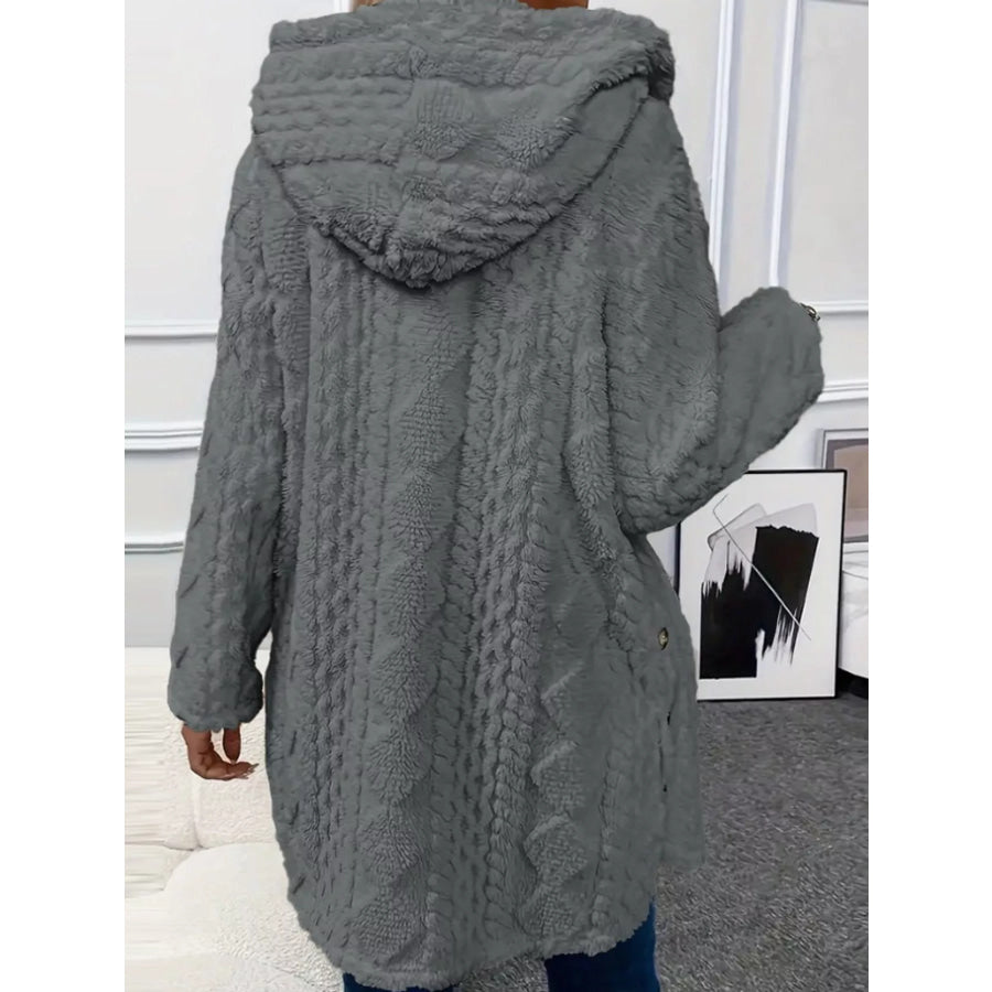 Full Size Cozy Cable-Knit Faux Fur Hooded Outerwear Plus Apparel and Accessories