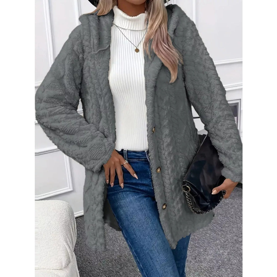 Full Size Cozy Cable-Knit Faux Fur Hooded Outerwear Plus Apparel and Accessories
