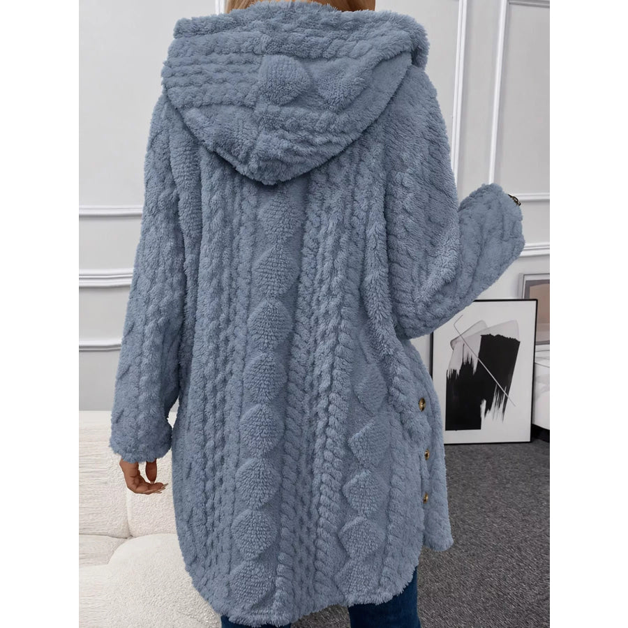 Full Size Cozy Cable-Knit Faux Fur Hooded Outerwear Plus Apparel and Accessories