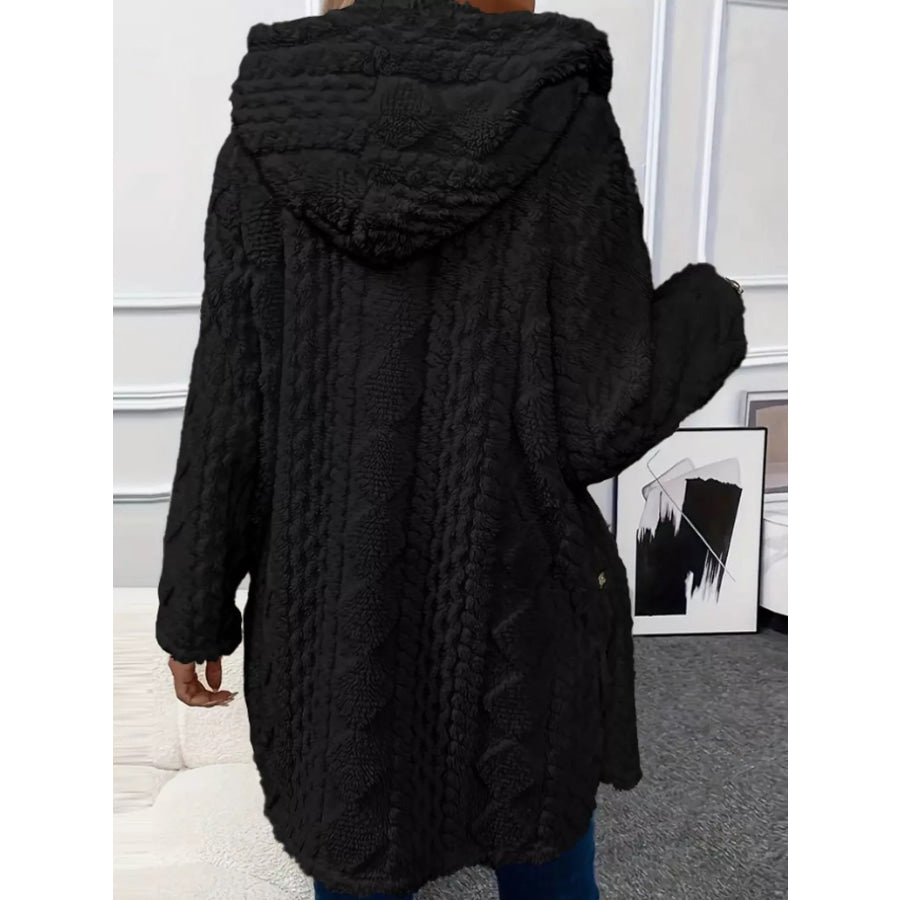 Full Size Cozy Cable-Knit Faux Fur Hooded Outerwear Plus Apparel and Accessories