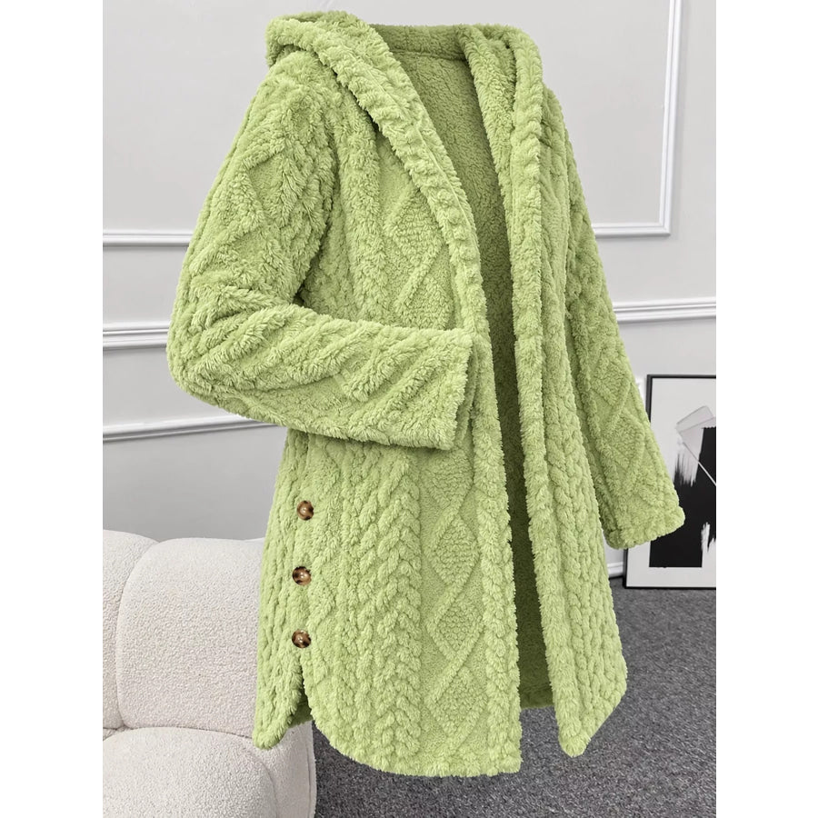 Full Size Cozy Cable-Knit Faux Fur Hooded Outerwear Plus Apparel and Accessories