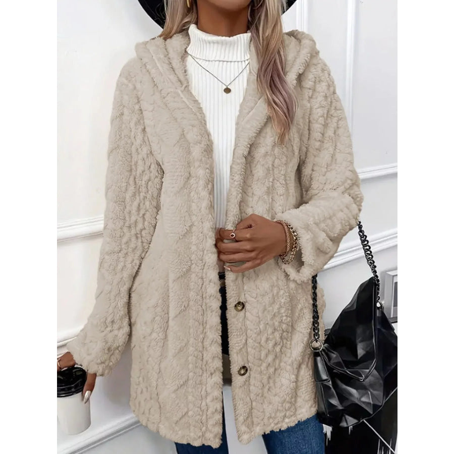 Full Size Cozy Cable-Knit Faux Fur Hooded Outerwear Plus Apparel and Accessories