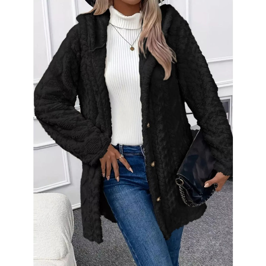 Full Size Cozy Cable-Knit Faux Fur Hooded Outerwear Plus Apparel and Accessories
