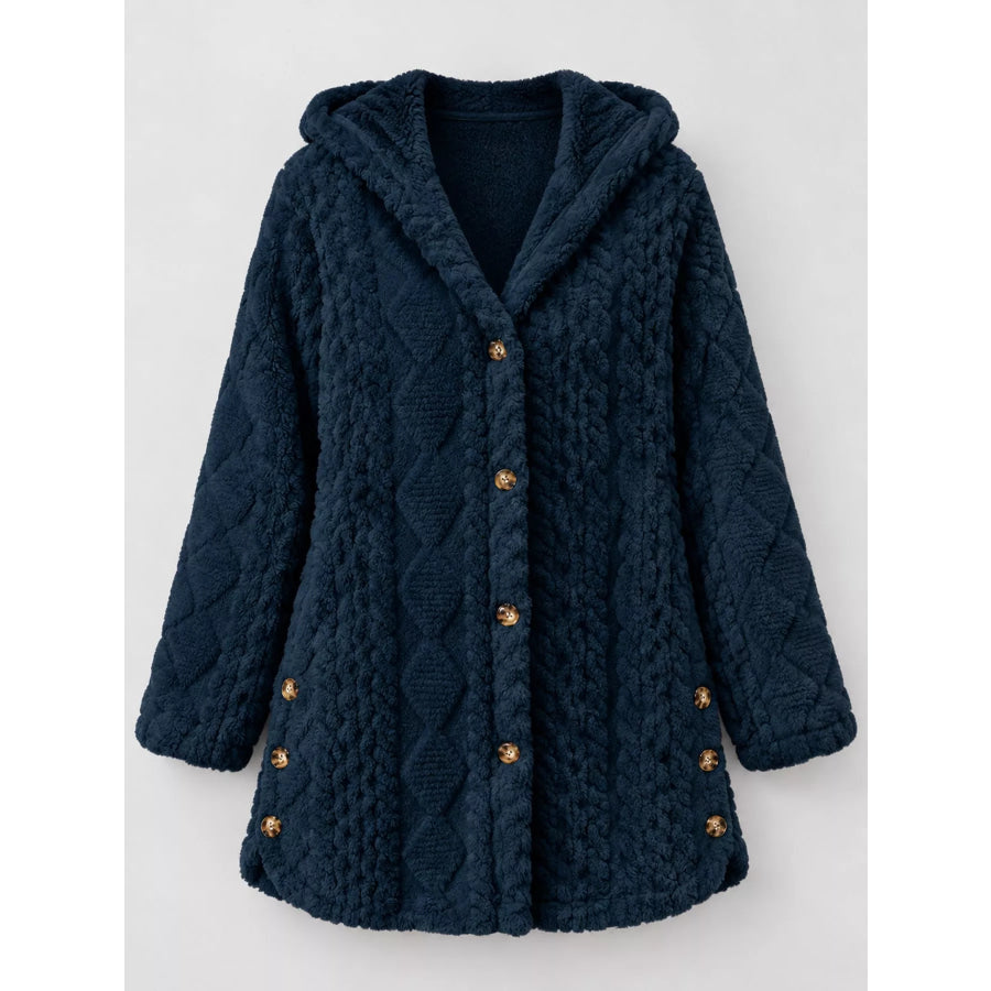Full Size Cozy Cable-Knit Faux Fur Hooded Outerwear Plus Apparel and Accessories