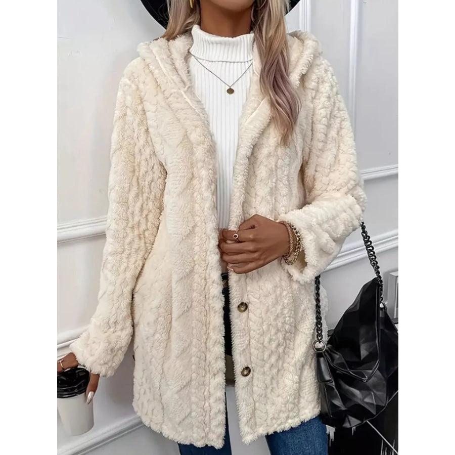 Full Size Cozy Cable-Knit Faux Fur Hooded Outerwear Plus Apparel and Accessories