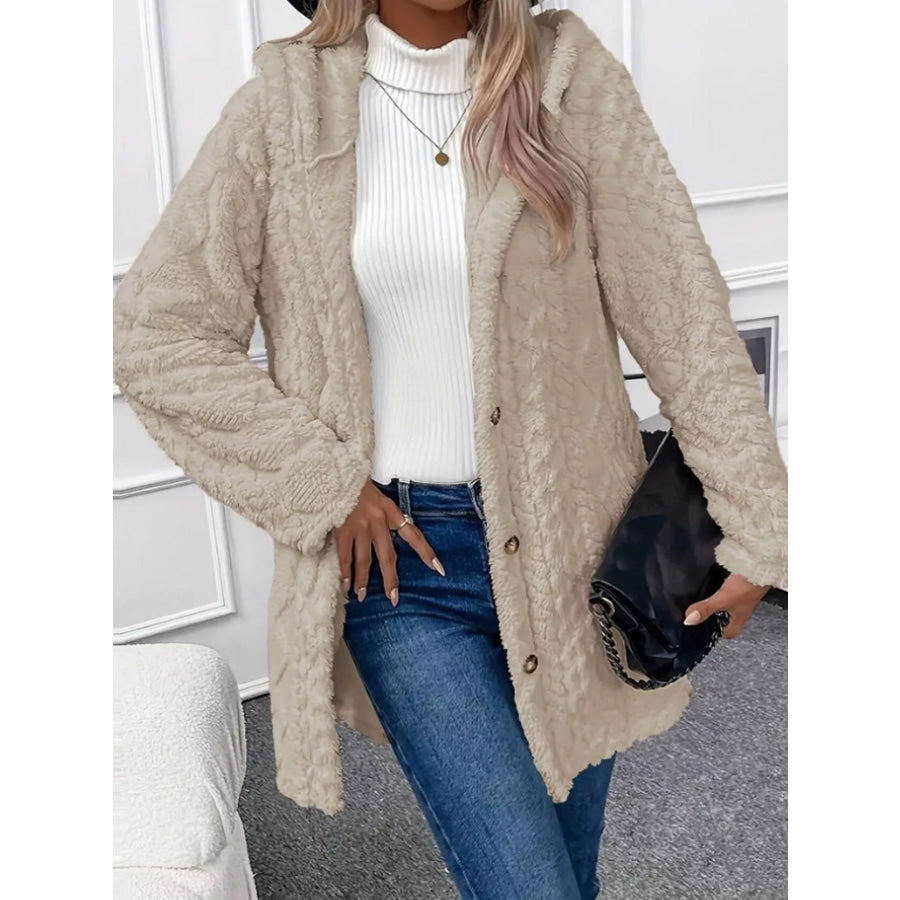 Full Size Cozy Cable-Knit Faux Fur Hooded Outerwear Plus Apparel and Accessories