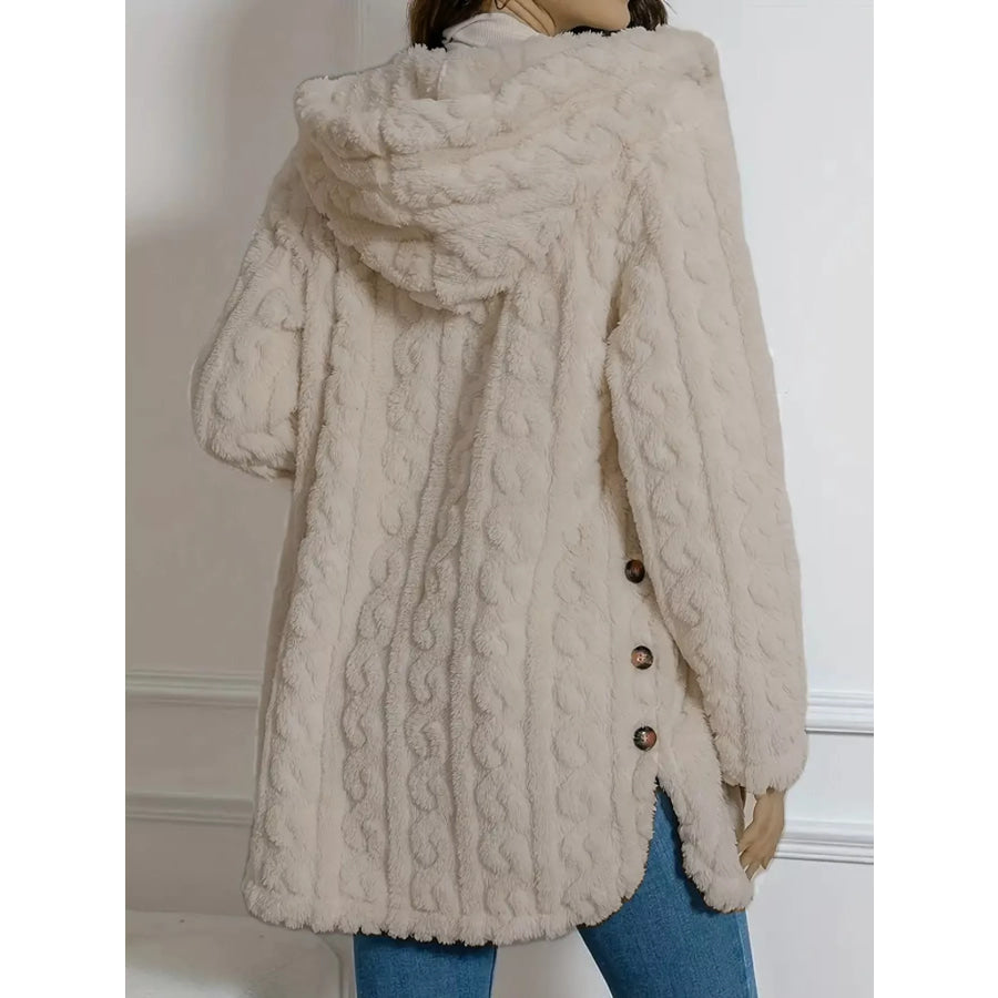 Full Size Cozy Cable-Knit Faux Fur Hooded Outerwear Plus Apparel and Accessories