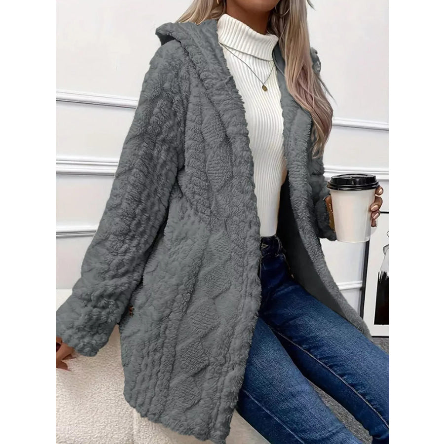 Full Size Cozy Cable-Knit Faux Fur Hooded Outerwear Plus Apparel and Accessories