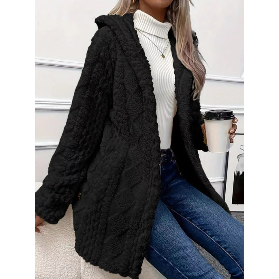 Full Size Cozy Cable-Knit Faux Fur Hooded Outerwear Plus Apparel and Accessories