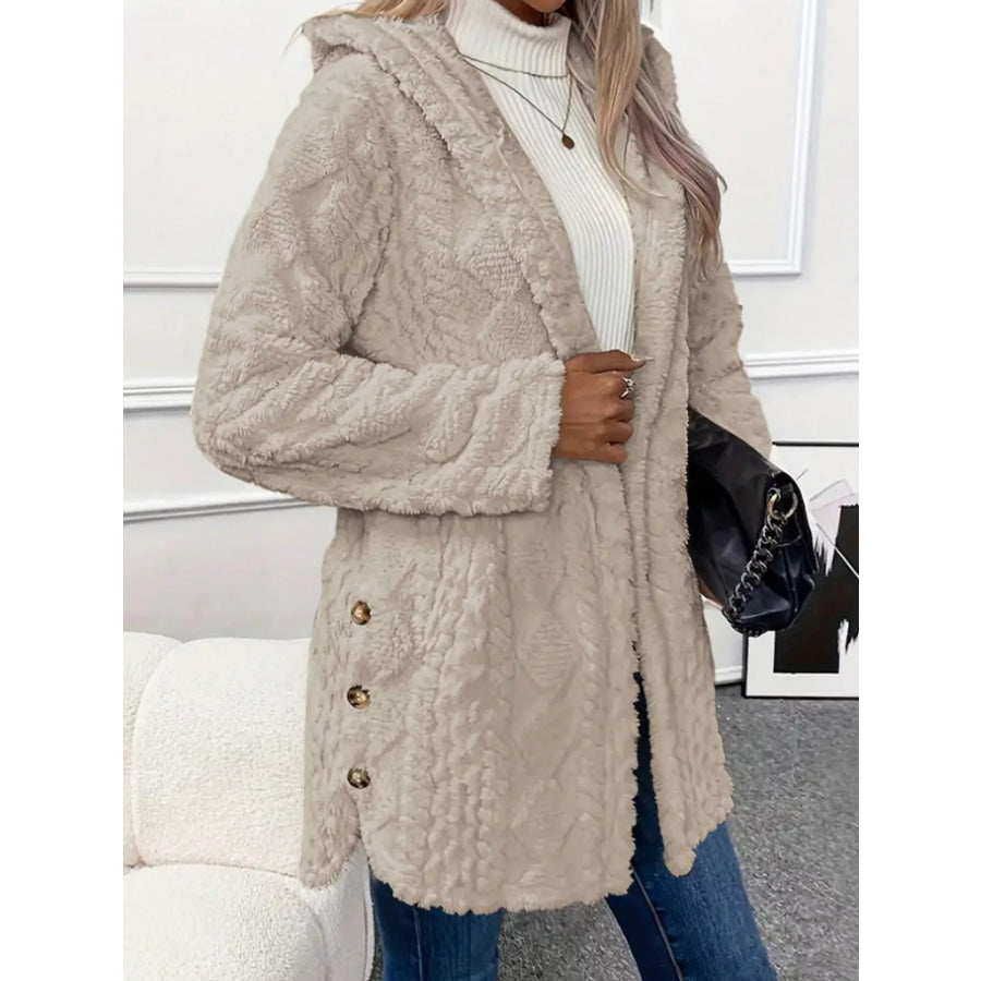 Full Size Cozy Cable-Knit Faux Fur Hooded Outerwear Plus Apparel and Accessories
