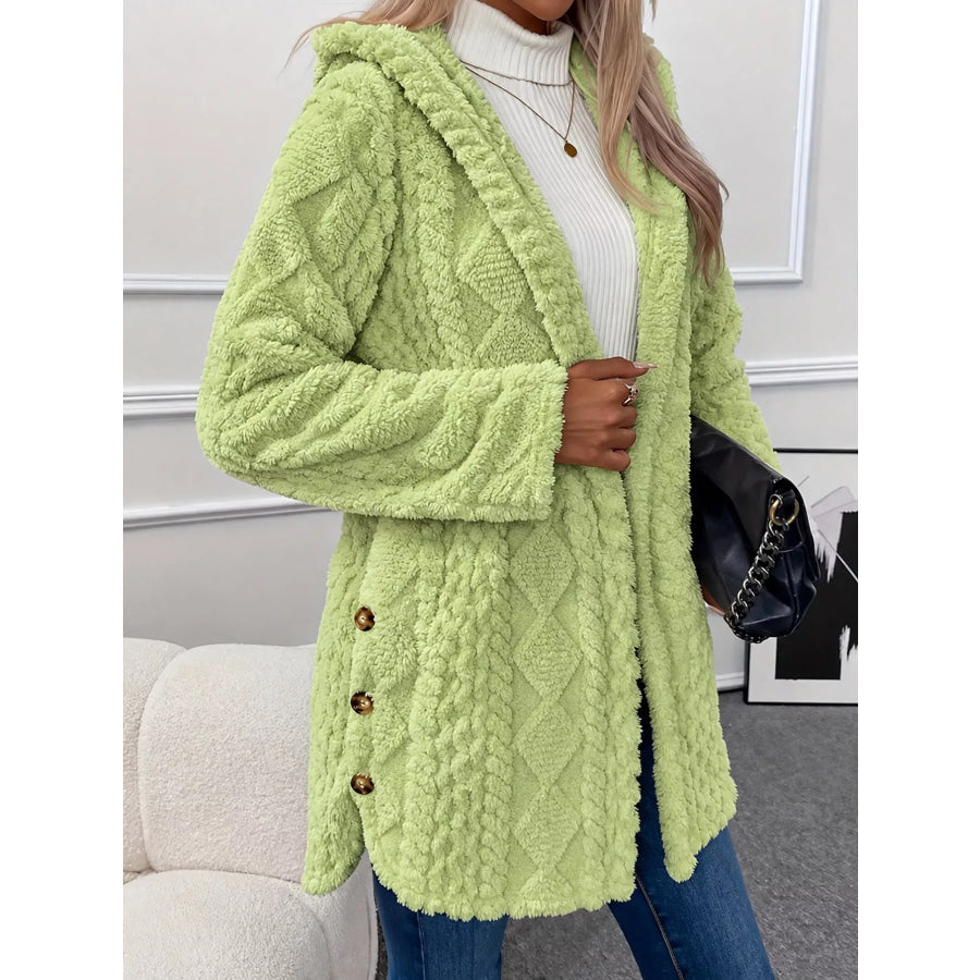 Full Size Cozy Cable-Knit Faux Fur Hooded Outerwear Plus Apparel and Accessories