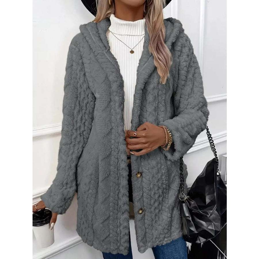 Full Size Cozy Cable-Knit Faux Fur Hooded Outerwear Plus Apparel and Accessories