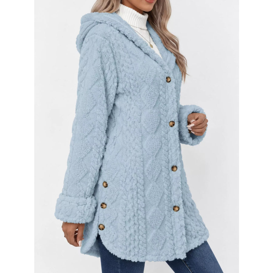 Full Size Cozy Cable-Knit Faux Fur Hooded Outerwear Plus Apparel and Accessories