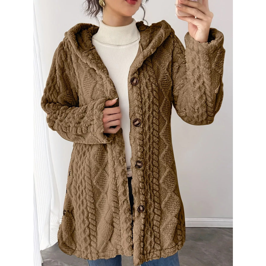 Full Size Cozy Cable-Knit Faux Fur Hooded Outerwear Plus Apparel and Accessories