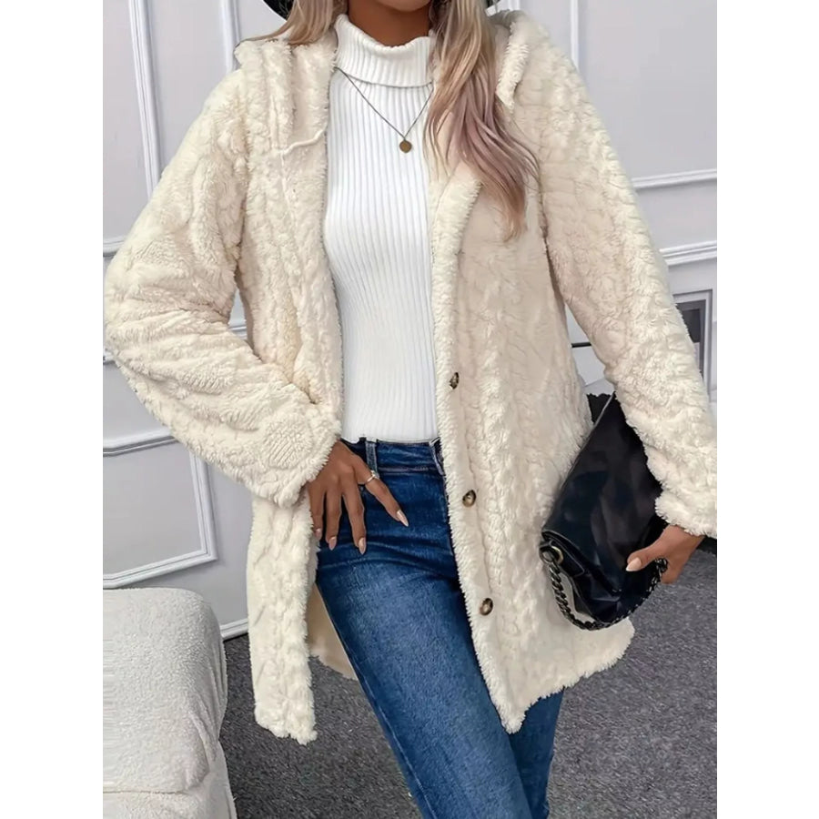 Full Size Cozy Cable-Knit Faux Fur Hooded Outerwear Plus Apparel and Accessories
