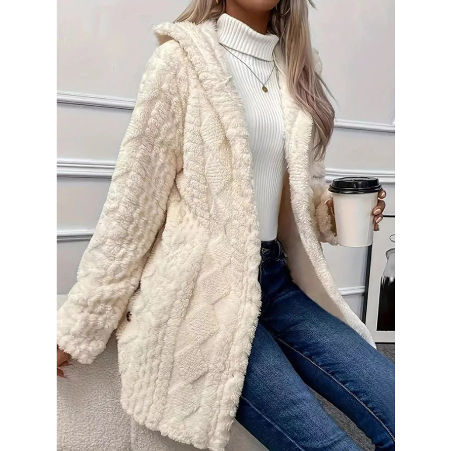 Full Size Cozy Cable-Knit Faux Fur Hooded Outerwear Plus Apparel and Accessories