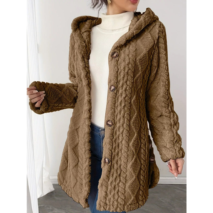 Full Size Cozy Cable-Knit Faux Fur Hooded Outerwear Plus Apparel and Accessories