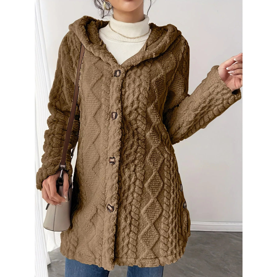Full Size Cozy Cable-Knit Faux Fur Hooded Outerwear Plus Apparel and Accessories