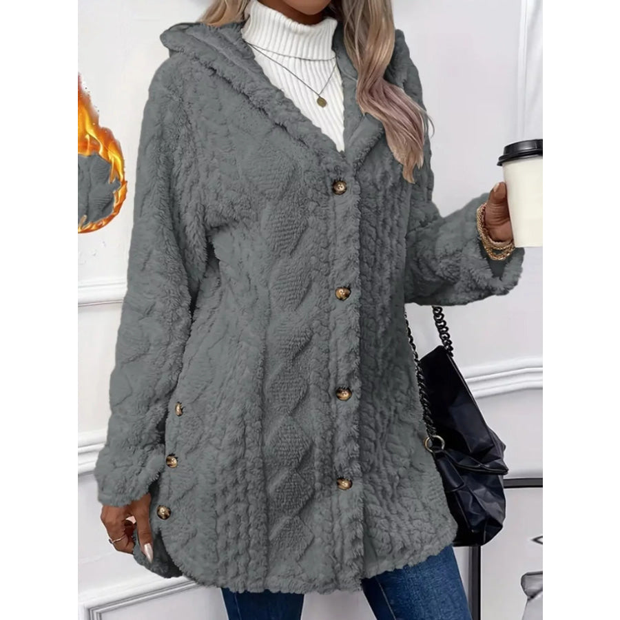 Full Size Cozy Cable-Knit Faux Fur Hooded Outerwear Plus Apparel and Accessories