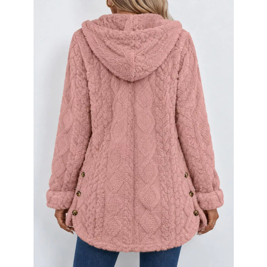 Full Size Cozy Cable-Knit Faux Fur Hooded Outerwear Plus Apparel and Accessories