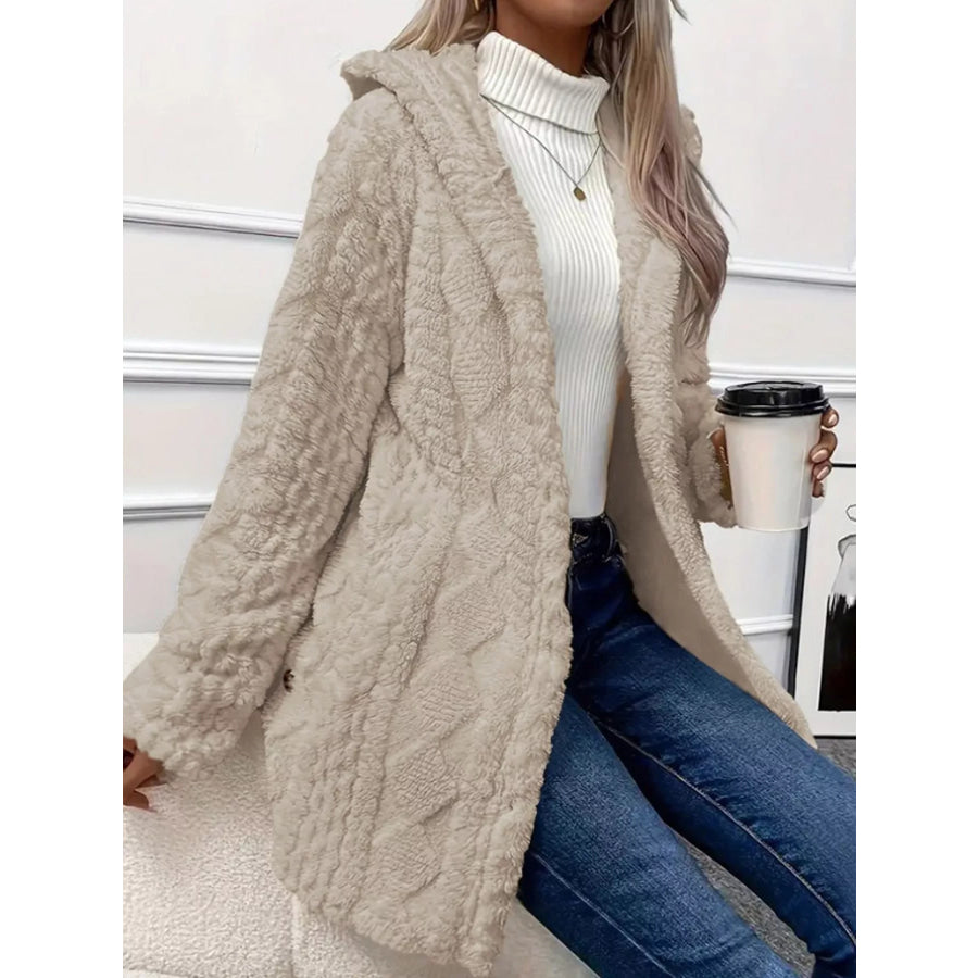 Full Size Cozy Cable-Knit Faux Fur Hooded Outerwear Plus Apparel and Accessories